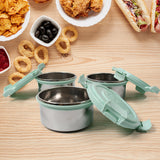Ganesh 4In1 Tiffin Box-Lunch Box | 3 Stainless Steel Containers 300 Ml Approx & Plastic Salad Container 200 Ml Approx| Plastic lid Box | Round Zip Bag | Leak Proof | Microwave Safe for Office, College and School for Men, Women