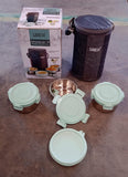 Ganesh 4In1 Tiffin Box-Lunch Box | 3 Stainless Steel Containers 300 Ml Approx & Plastic Salad Container 200 Ml Approx| Plastic lid Box | Round Zip Bag | Leak Proof | Microwave Safe for Office, College and School for Men, Women