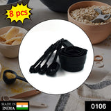 8-piece black measuring cups and spoons.