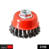 Wire cup brush in black for tough cleaning tasks.