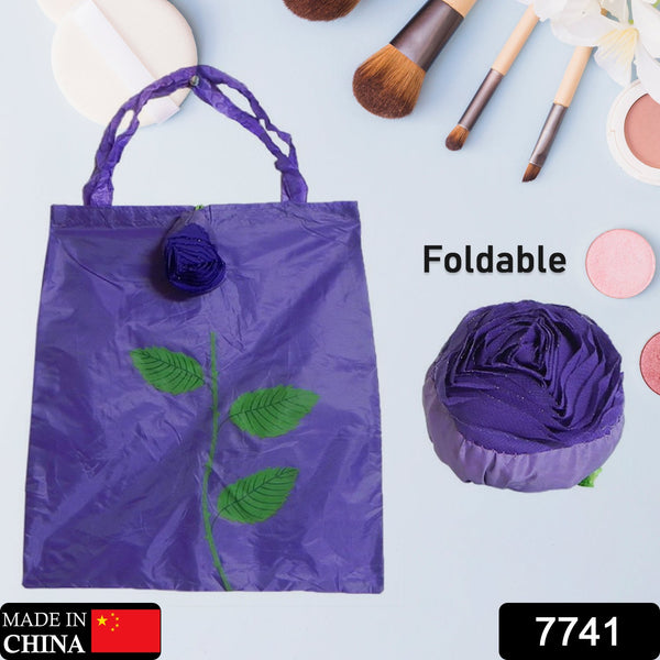 7741 Foldable Bag Cute Rose Shape Cover Reusable bag Naylon Bag Nylon Shopping Carry Bags Large Reusable Foldable Bag, Eco Friendly Shopping, Folds to Pocket Size, Tote Grocery Shoulder Handbag Travel Bag (1Pc)