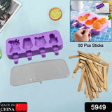 Silicone Popsicle Molds Ice Cream Pop Molds 4 Cavities with Lids 50 Pack Sticks for Kids Ice cube Maker Easy Release