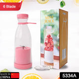 5334A BLENDER PORTABLE JUICER FOR SMOOTHIE , JUICE , VEGETABLE SHAKES WITH 6 BLADES WIRELESS CHARGING MINI PERSONAL SIZE MIXER BOTTLE GRINDER, 380 ML MULTICOLOR 