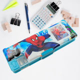 4260 Art & Stationery Cartoon Multi-functional Geometry Box for Boys with Inbuilt Calculator, 2 Sides Open and Double Sharpener Stationery Kit Pencil Box for Boys Art Plastic Pencil Box  for Girls and Boys