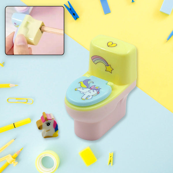 4556 Toilet Pencil Sharpener Plastic Pencil Sharpener Novelty Pencil Sharpener, Cute Cartoon, Stationery Gift, Small Toilet Shaped Sharpener with Eraser Wheel for School Kids (2 Pc Set)