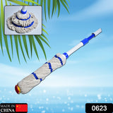 Mop set with stainless steel rod, handle, and cotton twist mop head.