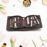 9-piece nail clipper kit with leather travel case