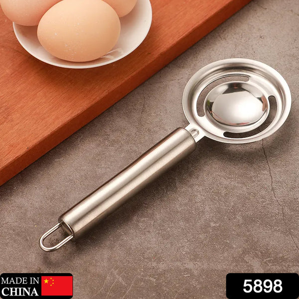 Egg separator tool, stainless steel, yolk and white separation.