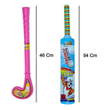 Plastic bat, ball, and hockey combo for kids with colorful design