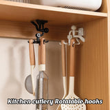 360 Degree Rotating Figure 6 Claw Kitchen Utensils Holder Hook OrganizerKitchen Rack, Non-Punching and Trace Sticky Hook for Bathroom, Door, Wall, White (1 Pc )