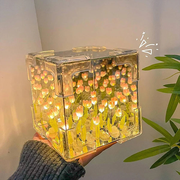 Cube Tulip Night Lamp(DIY) | Led Decorative Nights Lamp for Bedroom (Multicolor / 1 Set)