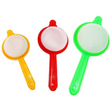 Set of three plastic strainers for tea and coffee, multipurpose.