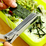 Herb Cutter Scissors 5 Blade Scissors Kitchen Multipurpose Cutting Shear with 5 Stainless Steel Blades & Safety Cover & Cleaning Comb Cilantro Scissors Sharp Shredding Shears Herb Scissors Set