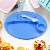 Plastic Food Plates / Biodegradable 5 Compartment Plate With Spoon for Food Snacks / Nuts / Desserts Plates for Kids, Reusable Plates for Outdoor, Camping, BPA-free (1 Pc)