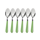 Stainless steel spoons set for dining with ergonomic grip handles.