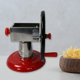 Stainless Steel Chips Maker and Vegetable Slicer for Kitchen Potato Slicer Graters and Chippers. Chips Maker is Suitable for Vegetable Cuttings. Chips Maker Consist Hard Coated Iron Wheel and Stand.