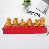 Golden Laughing Buddha Set Of Six Pieces Statue For Happiness, Wealth & Good luck Decor For Wealth and Success (6 Pcs Set)