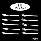 Plastic cutlery set, 10 pcs, durable spoons and forks.