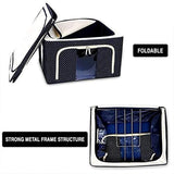 Foldable Steel Frame Clothes Living Storage Organizer Handled Bag Box for Large Size Bedding, Blankets, Women Saree, Toys &amp; Cloth Storage Box