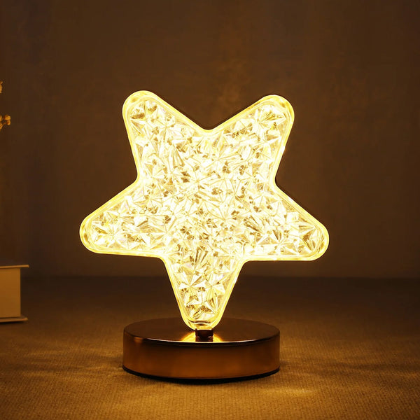 Star Shape Crystal Diamond Lamp Cordless Luxury Lamp with USB Rechargeable, 3-Way Dimmable & Touch Control Decorative Nightstand Lamp for Bedroom, Living Room, Party, Restaurant Decor (1 Pc )