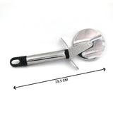 Durable stainless steel pizza cutter.