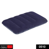 Velvet travel pillow in blue, inflatable.