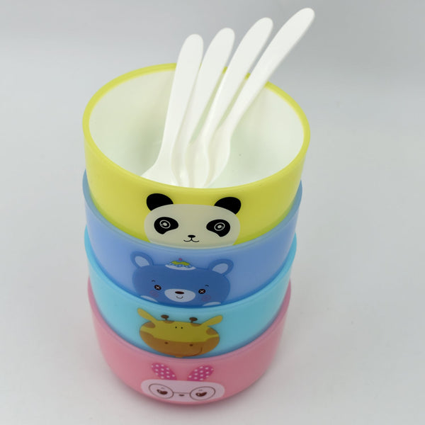 Colorful cartoon bowls set with spoons, 4 pieces for kids