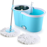 Steel spinner bucket mop with 360-degree wringing, self-spin feature, shown from multiple angles.