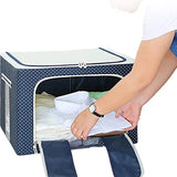Foldable Steel Frame Clothes Living Storage Organizer Handled Bag Box for Large Size Bedding, Blankets, Women Saree, Toys &amp; Cloth Storage Box