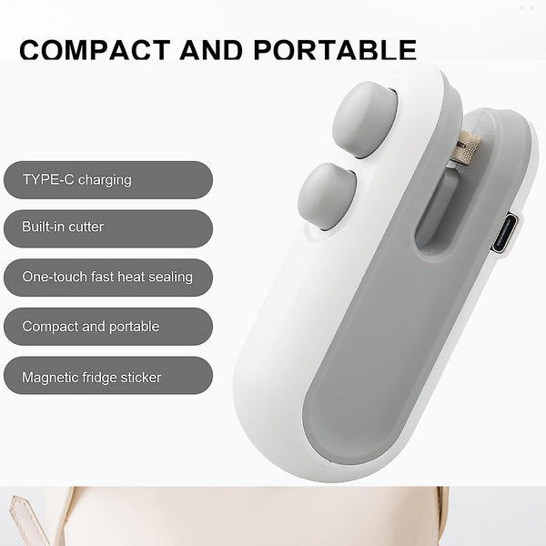 Portable Mini Bag Sealer Hindi 2-in-1 Seal Cutter | USB Type-C Heat Sealer for Plastic Bags & Chip Bags | Best Food Storage Sealer for Festivals