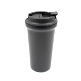 Leak-proof travel mug with double-walled insulation.