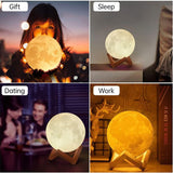 3D moon lamp with a realistic design and USB charging port.