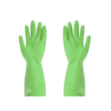 Green rubber cleaning gloves for household tasks.