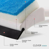 Double-sided glass wiper with cleaning brush for bathroom tiles