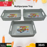 Multipurpose Organising & Storage Plastic Tray,  Fruit & Vegetable/ Multi Purpose Tray, Organizer for Kitchen, Countertop, Cabinet, Bathroom Plastic Storage Basket For Store Fruits, Vegetables, Magazines, Cosmetics, Stationary Set of 3