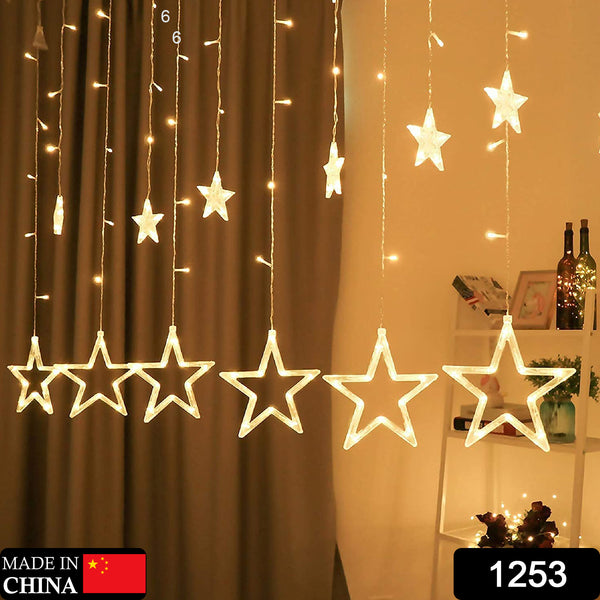 1253 12 Stars Curtain String Lights Window Curtain Lights With 8 Flashing Modes Decoration For Festivals