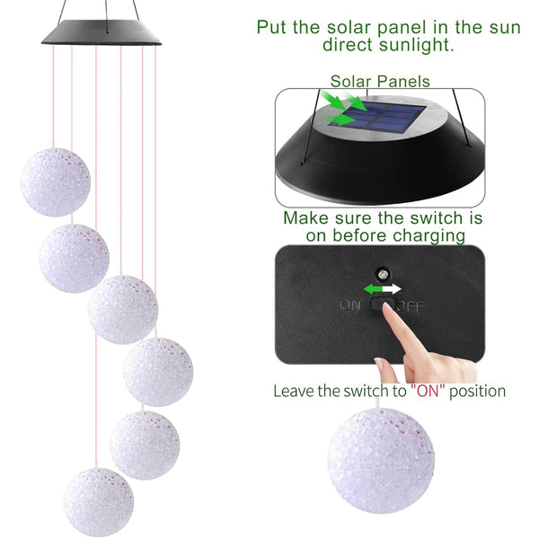 Solar-powered crystal ball hanging light for patio