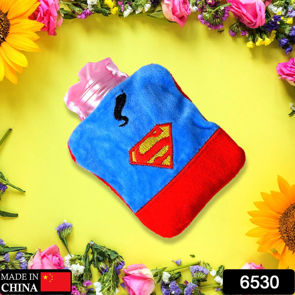 6530 Superman Print small Hot Water Bag with Cover for Pain Relief, Neck, Shoulder Pain and Hand, Feet Warmer, Menstrual Cramps.