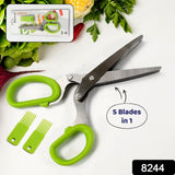 Herb Cutter Scissors 5 Blade Scissors Kitchen Multipurpose Cutting Shear with 5 Stainless Steel Blades & Safety Cover & Cleaning Comb Cilantro Scissors Sharp Shredding Shears Herb Scissors Set