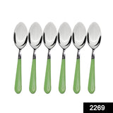 Stainless steel spoon set with SKU code, perfect for daily dining.