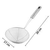 Deep fry mesh strainer for effective oil draining.