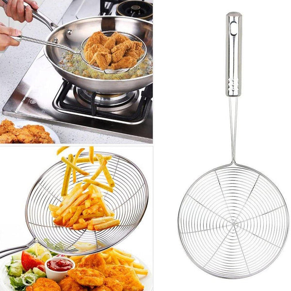 Large oil strainer for frying food with fine mesh