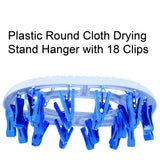 Plastic round drying stand with 18 strong clips for clothes.