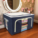 Foldable Steel Frame Clothes Living Storage Organizer Handled Bag Box for Large Size Bedding, Blankets, Women Saree, Toys &amp; Cloth Storage Box