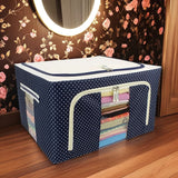 Foldable Steel Frame Clothes Living Storage Organizer Handled Bag Box for Large Size Bedding, Blankets, Women Saree, Toys &amp; Cloth Storage Box