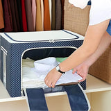 Foldable Steel Frame Clothes Living Storage Organizer Handled Bag Box for Large Size Bedding, Blankets, Women Saree, Toys &amp; Cloth Storage Box