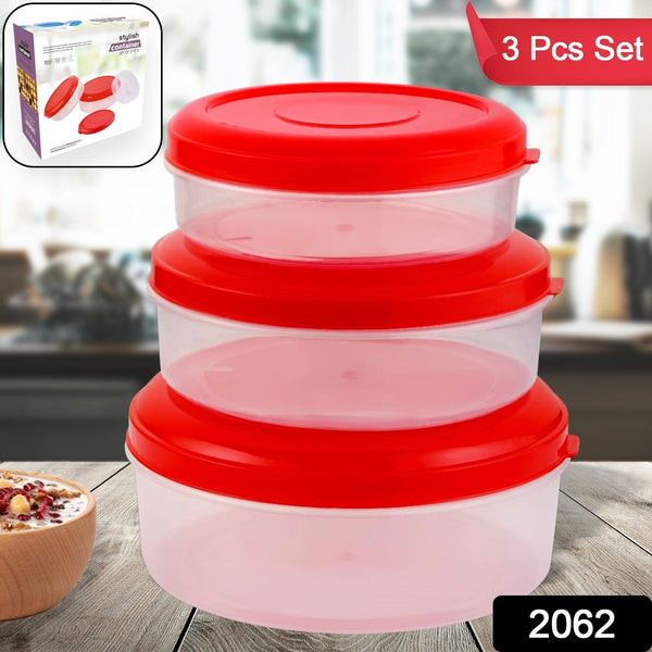 Heavy Plastic Material Stackable & Reusable Classic Round Plastic Big Storage Container Box For Kitchen & Home Organization (PACK OF 3)