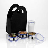 4-piece stainless steel lunch box set including 3 containers and 1 bottle.