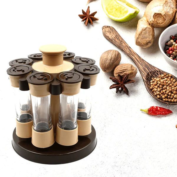 5986 360 Revolving Spice Rack for Kitchen and Dining Table, 8 Spice jars with 120 ml, Condiment Set, Herb Seasoning Organizer