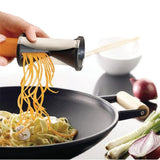 Spiralizer vegetable cutter with spiral blades for grating and slicing.